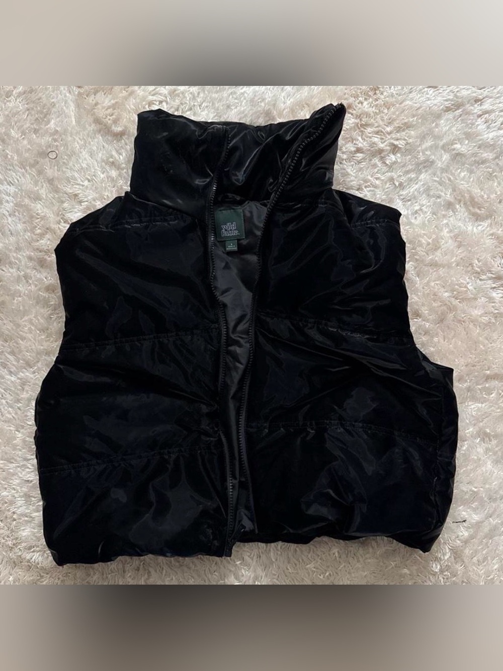 Black Puffer Vest with Stand Collar